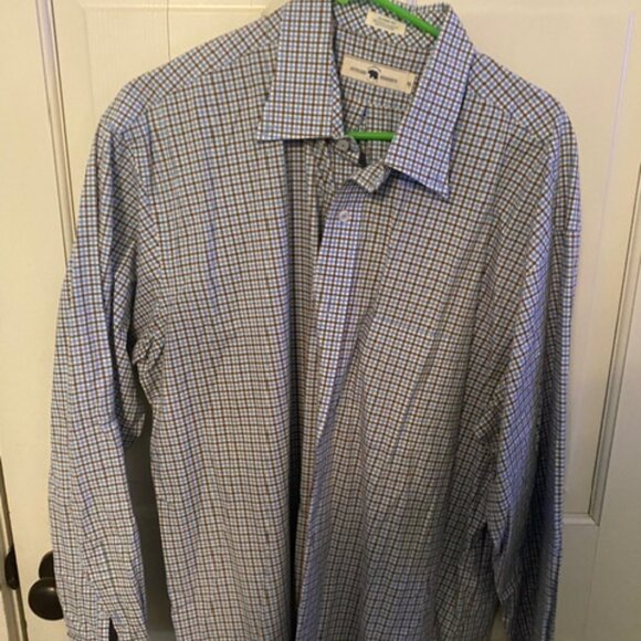 Onward Reserve Classic Fit Men's Button-Down Shirt - Size XL Blue Brown Checker - Picture 1 of 3